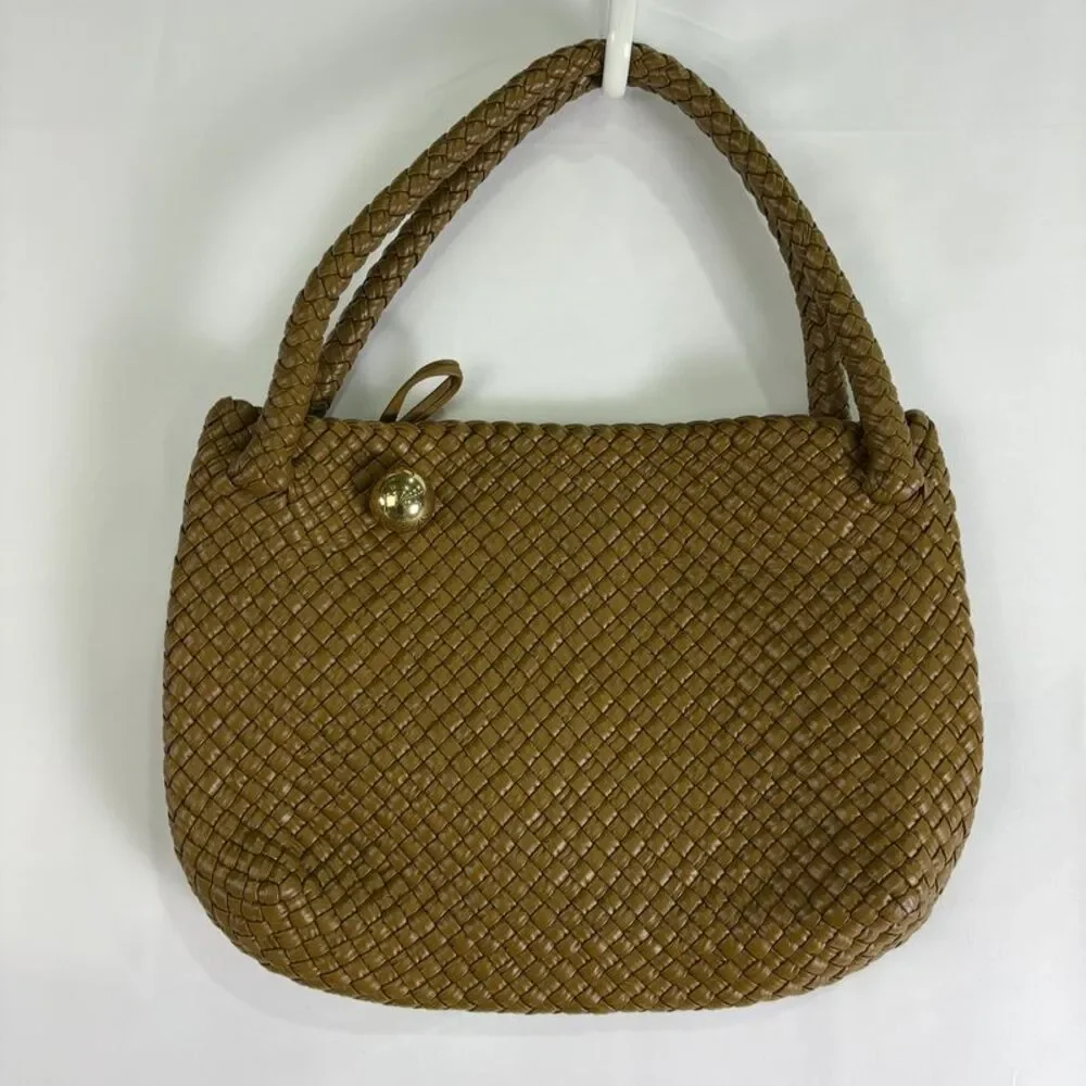 Bottega Veneta Tan Intrecciato Woven Shoulder Bag with Gold Button - Picture 1 of 8